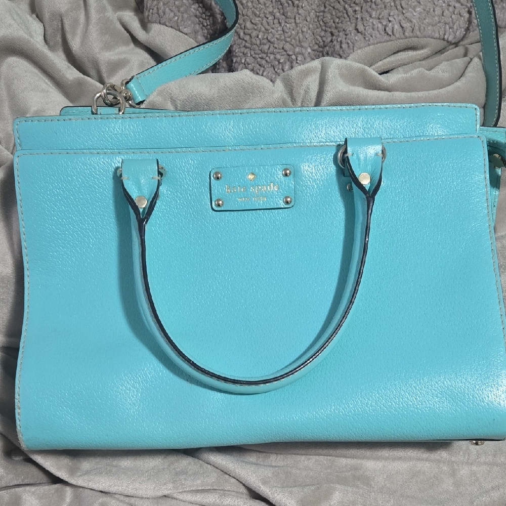 kate spade turquoise leather satchel with removable strap